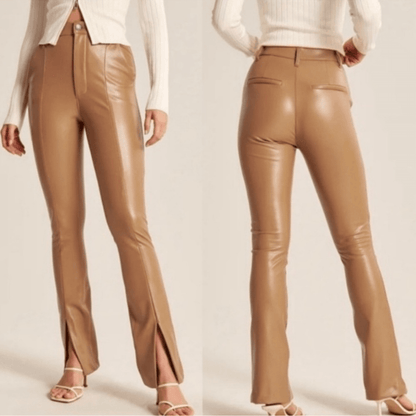 Abercrombie & Fitch The Skinny Ultra High Rise Vegan Leather Split-Hem Pant