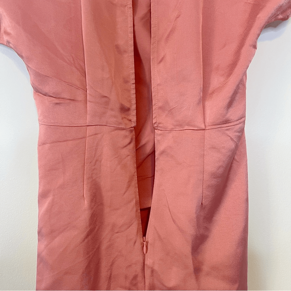 Anthropologie Ruched Asymmetrical Satin Mini Dress NEW Size 2 in Coral Pink