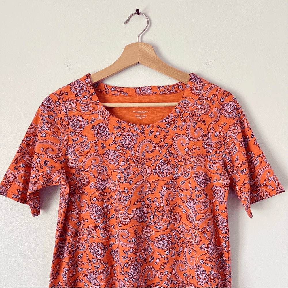 J. Jill Paisley Pima Slub Scoop Neck Tee Top Size XS