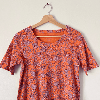 J. Jill Paisley Pima Slub Scoop Neck Tee Top Size XS