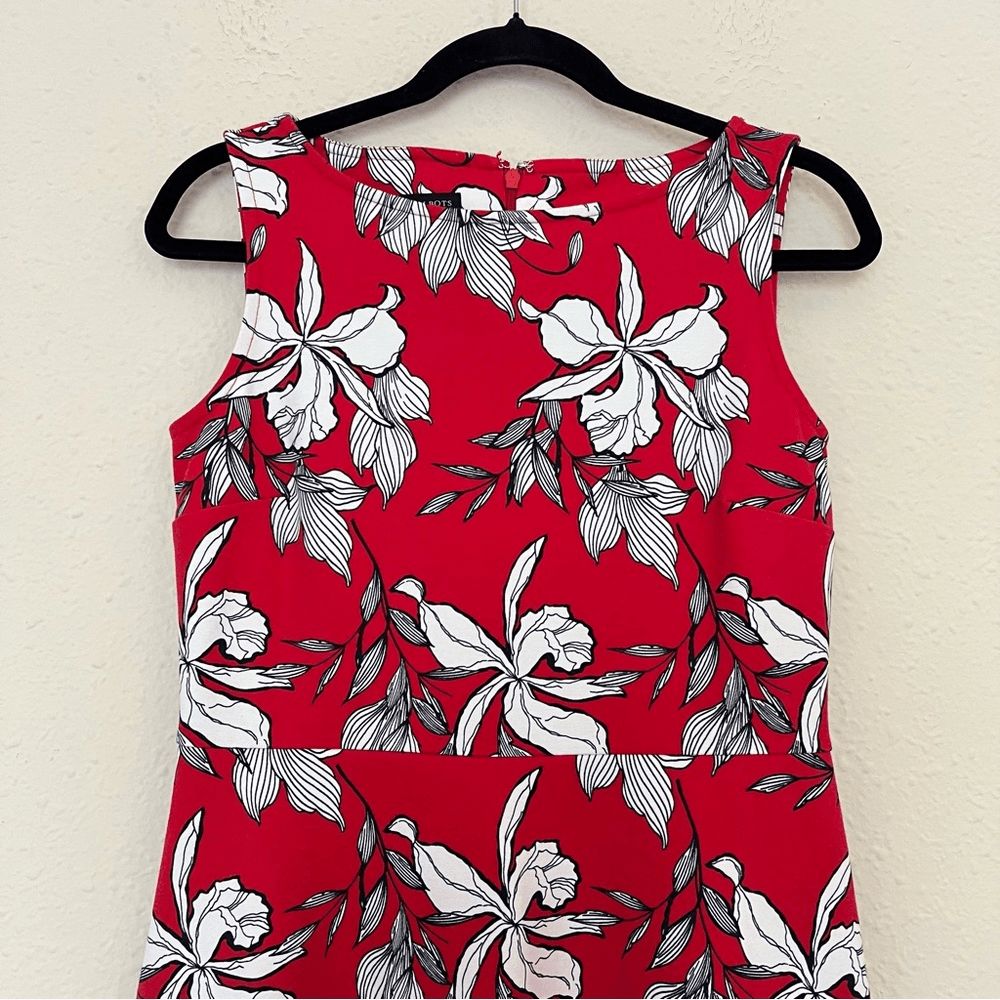 TALBOTS Red Floral Sleeveless Fit & Flare Mini Dress Size Small