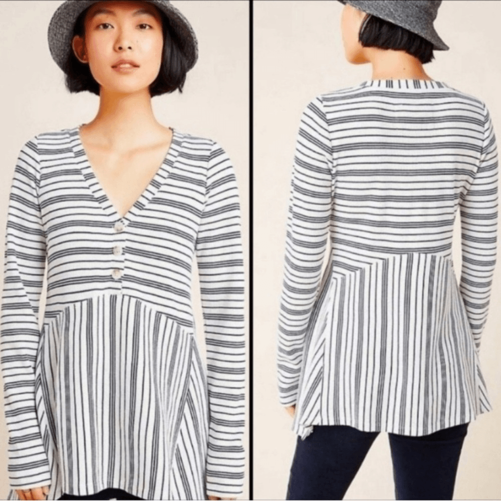 Anthropologie MAEVE Eliza Striped Waffle Knit Long Sleeve Henley Tunic Size XS