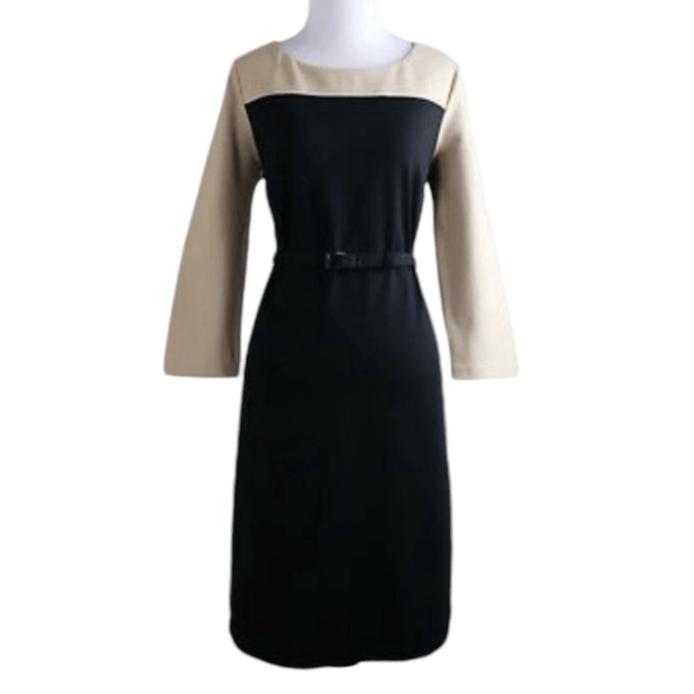 Talbots Ponte ColorBlock Sheath Dress Black / Nude Size 4 Petites NWOT