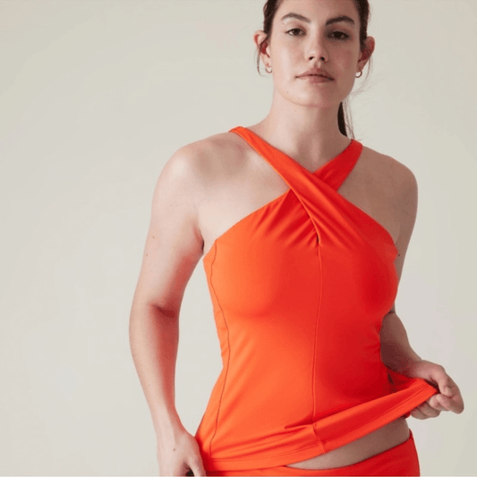 Athleta Crossed Tankini Power of She NEW Size Small in Orange