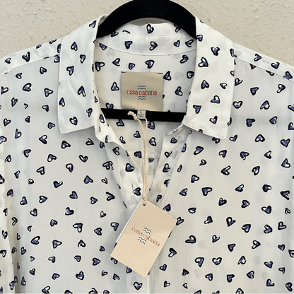 Casa Cabana Heart Print Long Sleeve Button Down Shirt Size Large Valentines Day