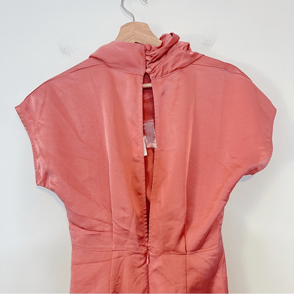 Anthropologie Ruched Asymmetrical Satin Mini Dress NEW Size 2 in Coral Pink