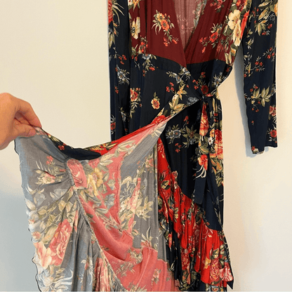 Anthropologie Farm Rio Audrey Wrap Maxi Dress Floral Long Sleeve Size SP