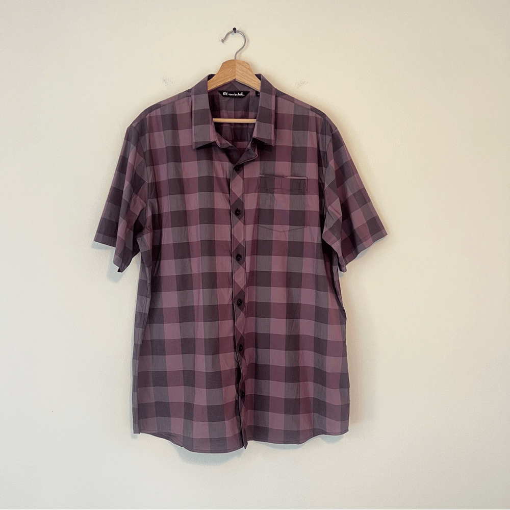 Travis Mathew Mens Short Sleeve Button Up Shirt Purple Check Print Size XL