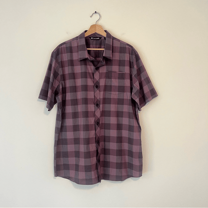 Travis Mathew Mens Short Sleeve Button Up Shirt Purple Check Print Size XL