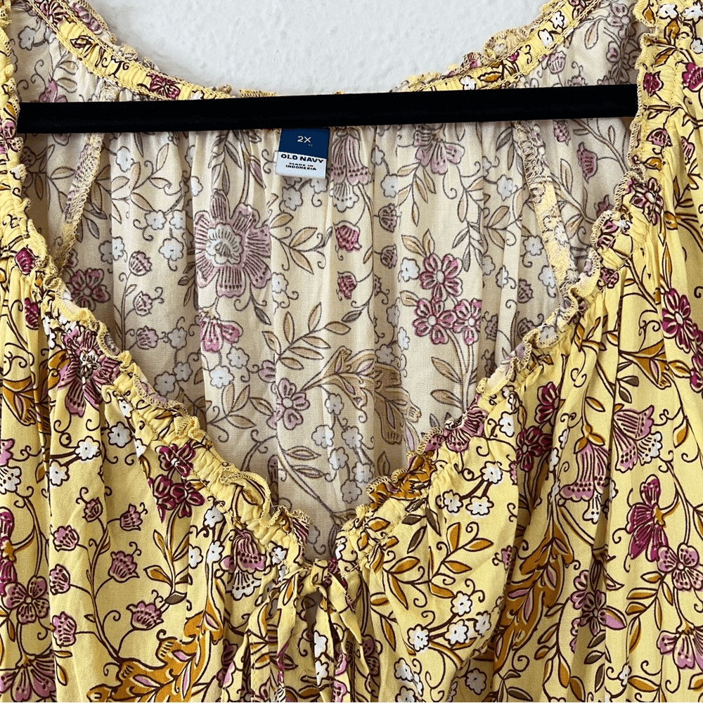 Old Navy Waist-Defined Short-Sleeve Printed Midi Dress in Yellow Floral NEW 2X