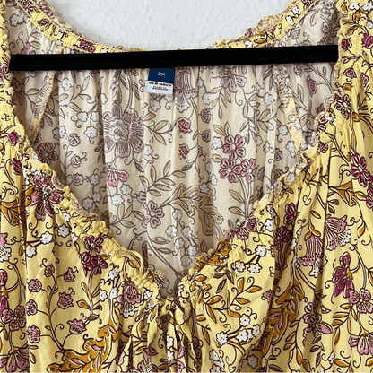 Old Navy Waist-Defined Short-Sleeve Printed Midi Dress in Yellow Floral NEW 2X