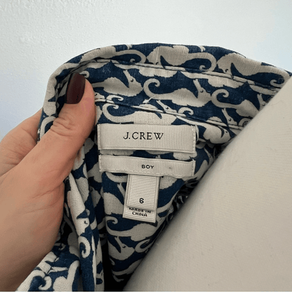 J. Crew Seahorse Linen Blend Button Down Boy Shirt Size 6 Nautical