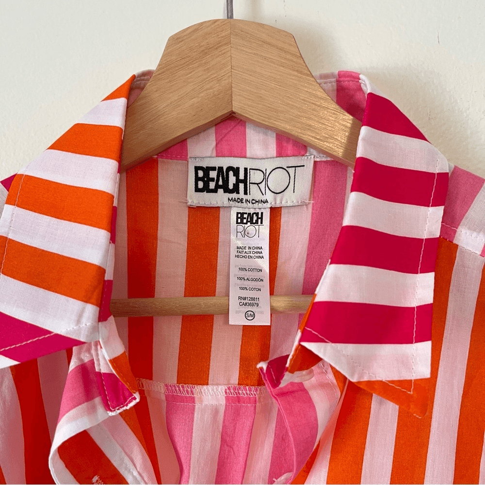 Beach Riot Alexa Striped Button Down Shirt Coverup Size S/M Pink Orange