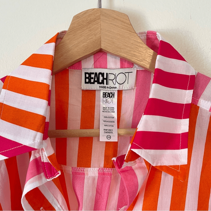 Beach Riot Alexa Striped Button Down Shirt Coverup Size S/M Pink Orange