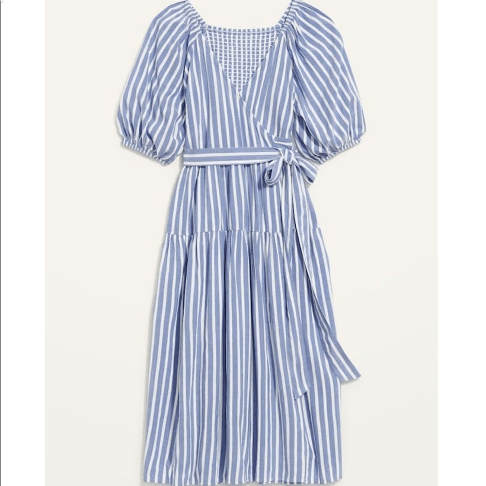 Old Navy Waist-Defined Striped Tie-Belt Midi Wrap Dress NEW Plus Size 4X