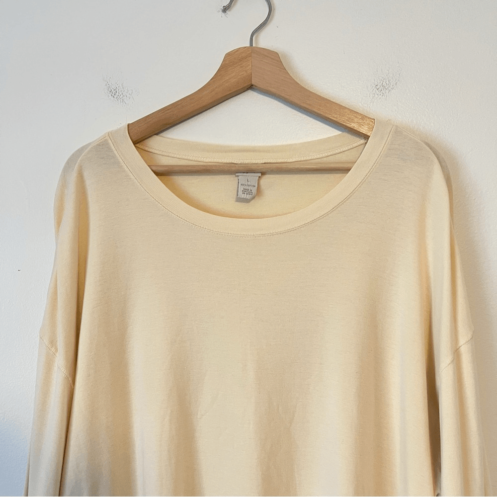 J. Jill Butter Yellow Supima Tunic Pullover Sweatshirt Size Large %100 Cotton