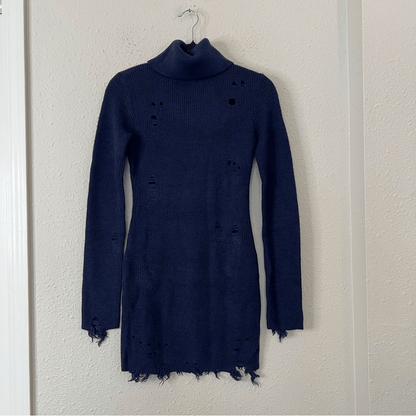 Lovers and Friends Keeney Mini Sweater Dress in Navy Blue NEW Size XS Wool Blend