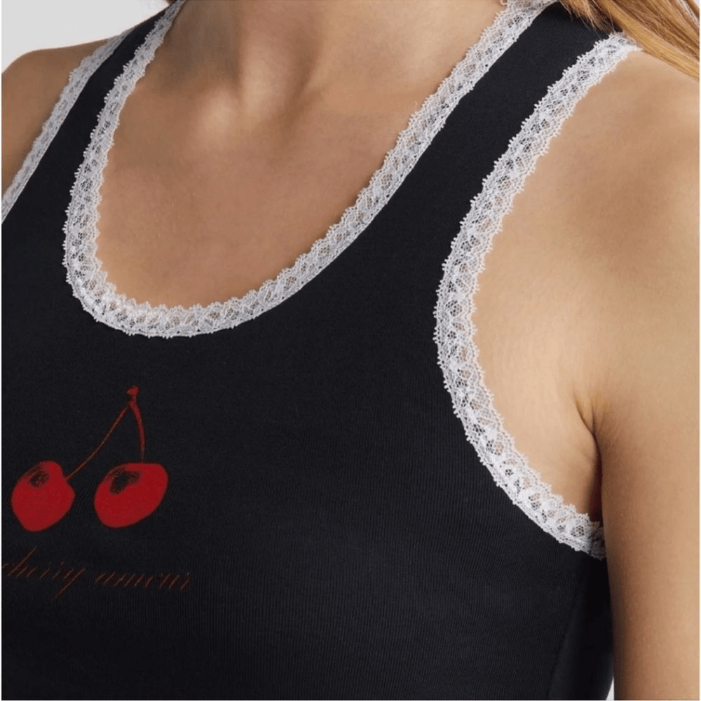 DAYDREAMER My Cherry Amour Lace Cami Babydoll Graphic Tank Top NEW Size XS
