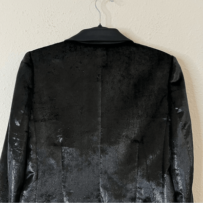 FRAME Black Metallic Velvet Satin Blazer Jacket Size 2 Party Cocktail