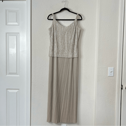 Alex Evenings Gold Metallic Maxi Dress Size 14