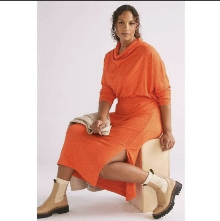 Anthropologie Daily Practice Draped Cowl Neck Maxi Dress Candy Red NEW XS