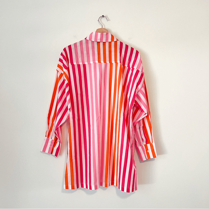 Beach Riot Alexa Striped Button Down Shirt Coverup Size S/M Pink Orange