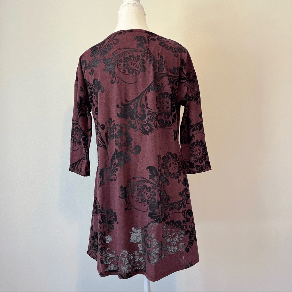 Peruvian Connection Floral Tunic Top Burnout Size Medium 3/4 Sleeve