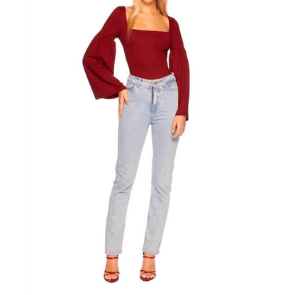 NEW Susana Monaco Bell Sleeve Square Neck Top Size Small in Vine / Burgundy