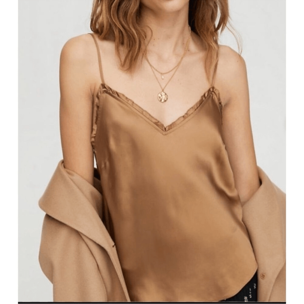 Aritzia Wilfred Brown Satin Cami Tank Top Size XS V Neck