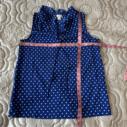 J. Crew Polka Dot Tie Ruffle Sleeveless Top Navy Blue Size 2