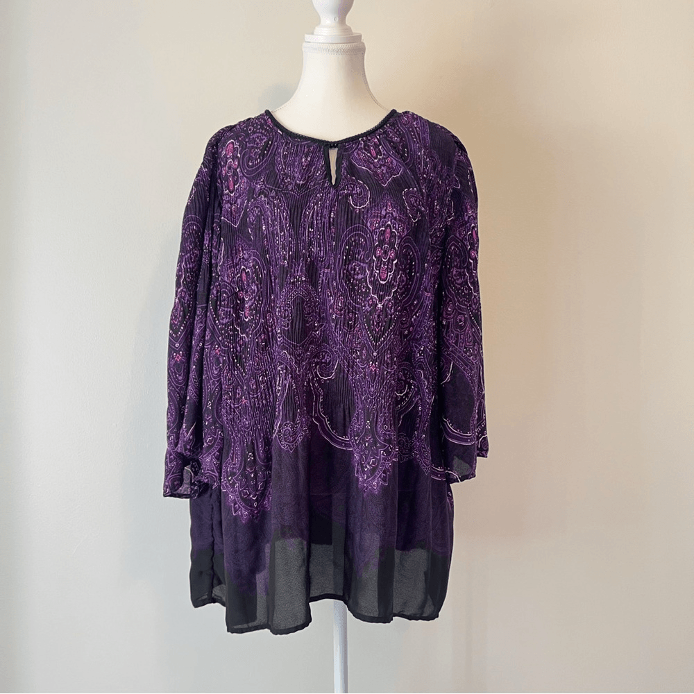 Catherines Affinity Chain Long Sleeve Blouse Top Size 1X Purple