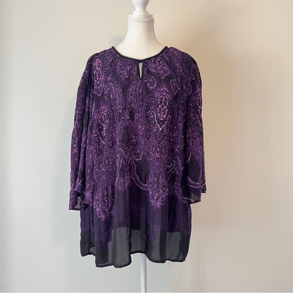 Catherines Affinity Chain Long Sleeve Blouse Top Size 1X Purple
