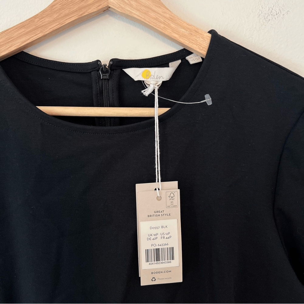 Boden Black Column Midi Dress NEW Size 12 Petite Long Sleeve