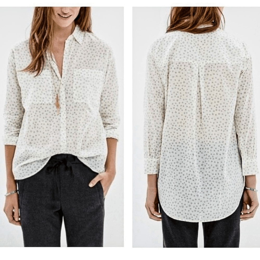 Madewell Star Print Button Down Shirt Size Small Beige