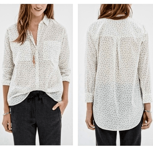 Madewell Star Print Button Down Shirt Size Small Beige