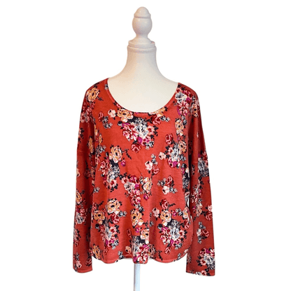 Garnet Hill Merino Wool Floral Knit Blouse Top Sweater Size Large