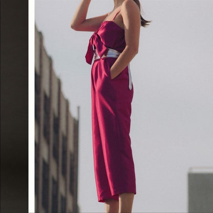 Anthropologie Hutch Satin Bow-Tie Jumpsuit NEW Size Medium
