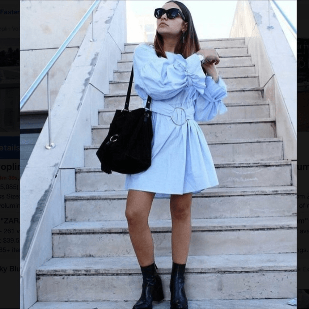 Zara Sky Blue Poplin Dress with Buckle Belt NEW Size Small Blogger Favorite