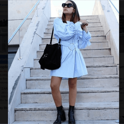 Zara Sky Blue Poplin Dress with Buckle Belt NEW Size Small Blogger Favorite