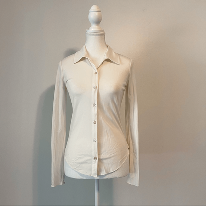 Aritzia Wilfred Sheer Button Down Long Sleeve Blouse Top in Cream Size Small