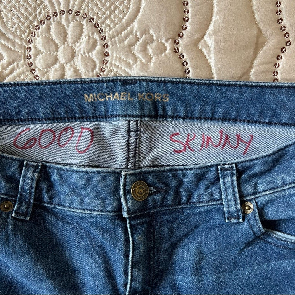 Michael Kors Medium Wash Izzy Skinny Jeans Raw Hem Size 8
