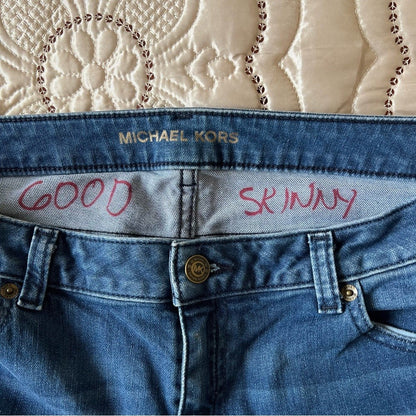Michael Kors Medium Wash Izzy Skinny Jeans Raw Hem Size 8