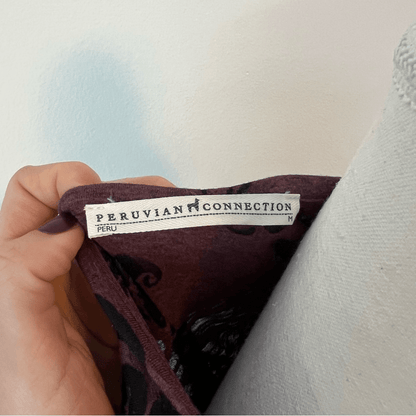 Peruvian Connection Floral Tunic Top Burnout Size Medium 3/4 Sleeve