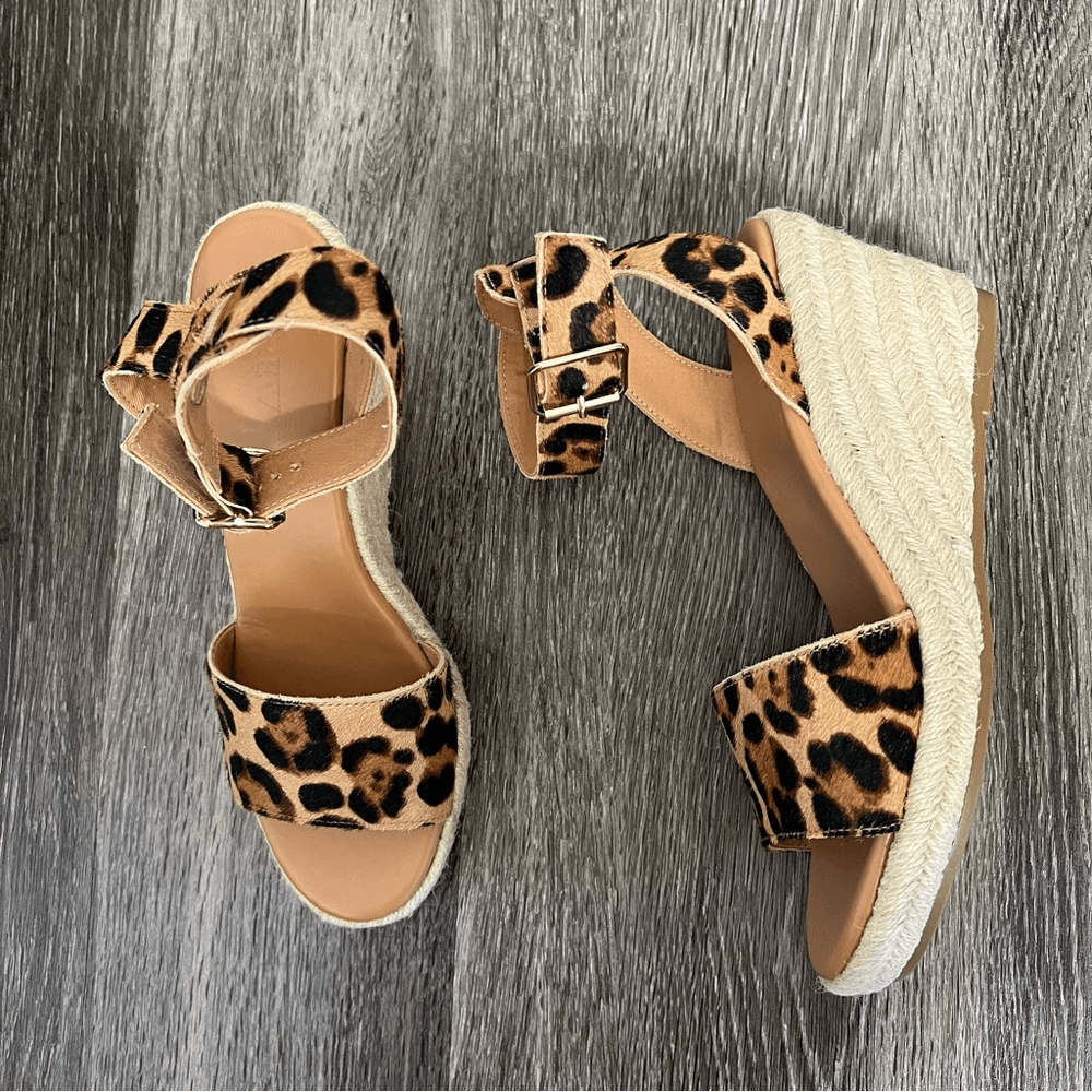 New J Crew Leopard Calfhair Wedge Espadrilles NWOT Size 7,5