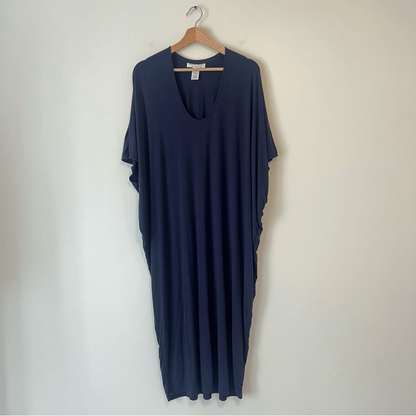 Barefoot Dreams Luxe Milk Jersey Caftan Navy Blue OS