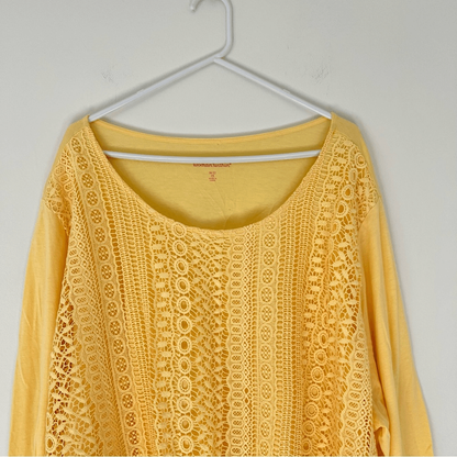 Woman Within Crochet Lace Long Sleeve Top in Yellow Size 3X Cotton