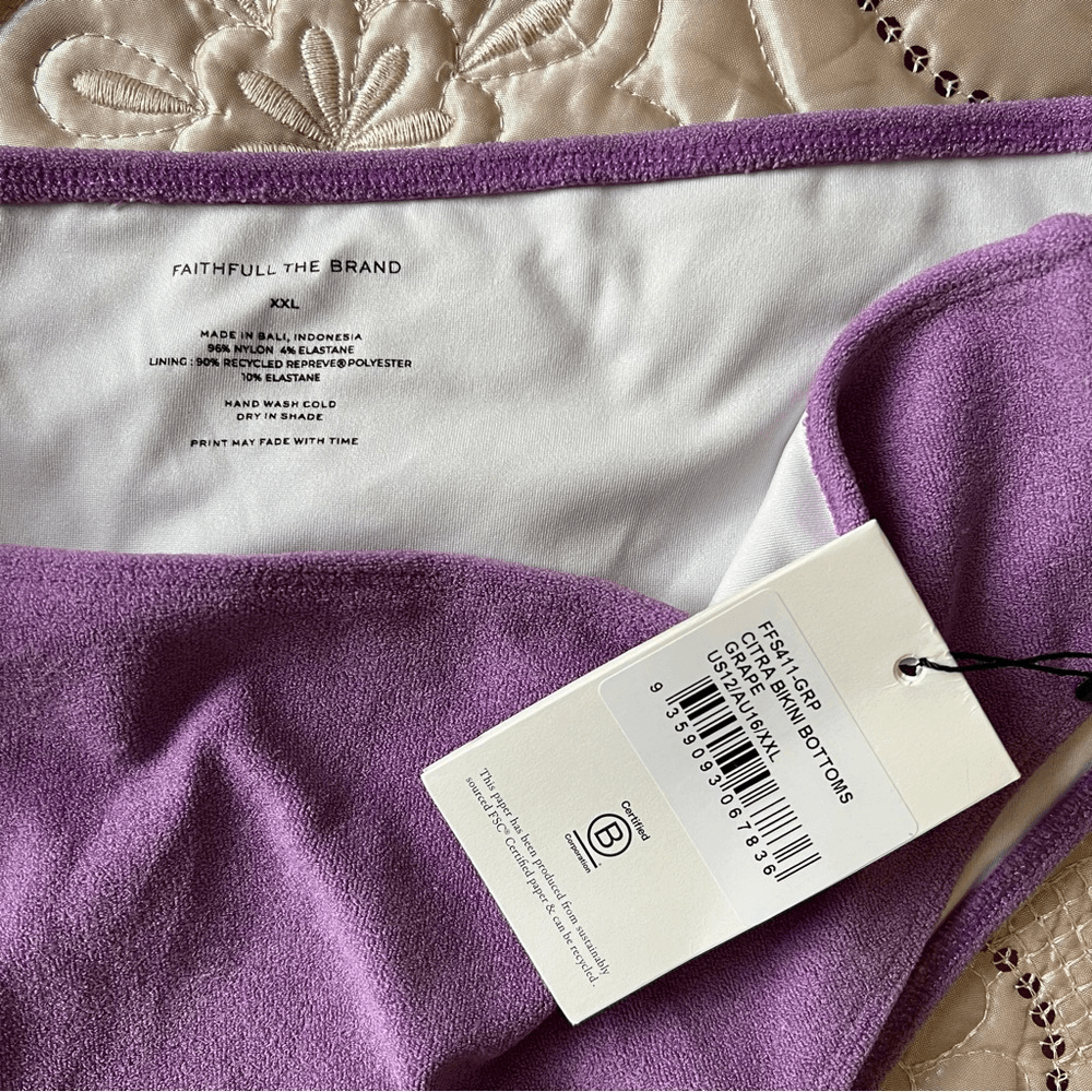 Faithfull The Brand Citra Bikini Bottom in Grape NEW Size 12/XXL