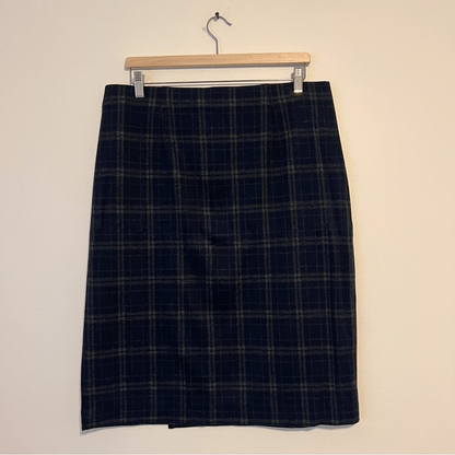 J.Jill Plaid Wrap Front Pull On Skirt NEW Size Medium Stretch Academia Career