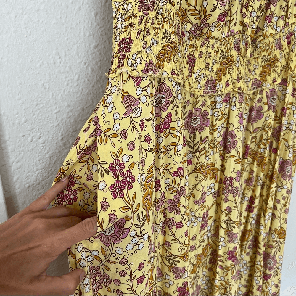 Old Navy Waist-Defined Short-Sleeve Printed Midi Dress in Yellow Floral NEW 2X