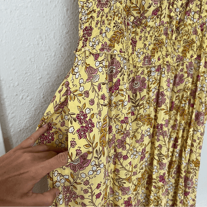 Old Navy Waist-Defined Short-Sleeve Printed Midi Dress in Yellow Floral NEW 2X